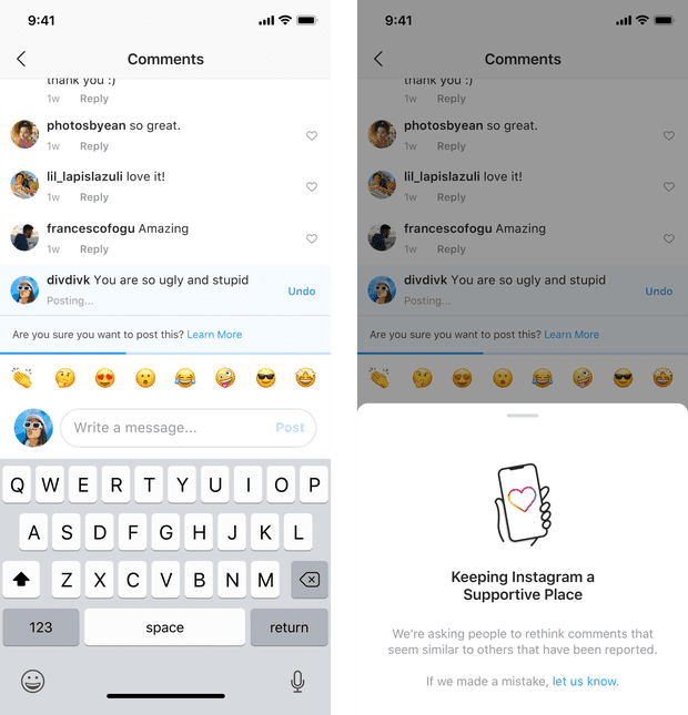 instagram kötü yorumları bir daha düşünmenizi istiyor 